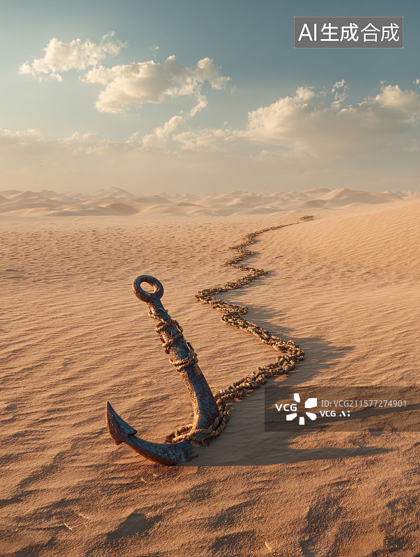 【AI数字艺术】沙漠中破旧的船锚图片素材