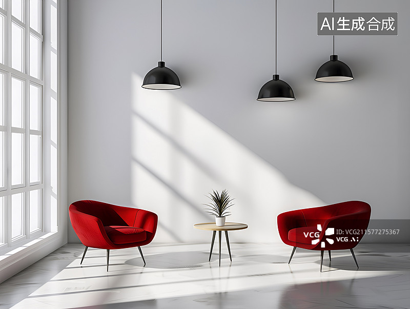 【AI数字艺术】现代简约风格的室内休息空间图片素材