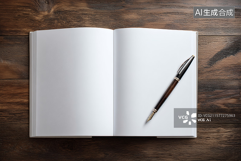 【AI数字艺术】打开的书与钢笔图片素材