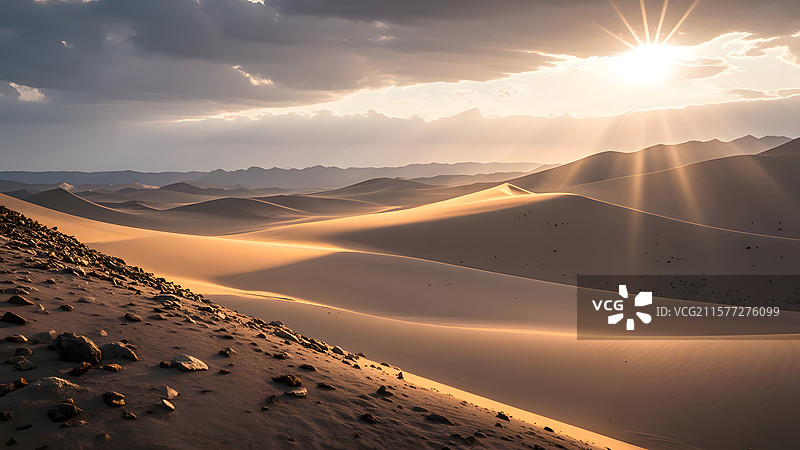 沙漠日出沙丘连绵的唯美风景图片素材