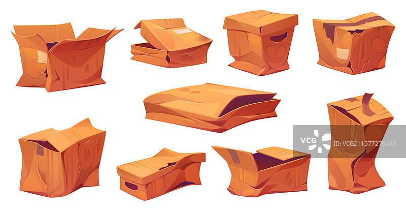 破损、受损和皱巴巴的纸箱图片素材