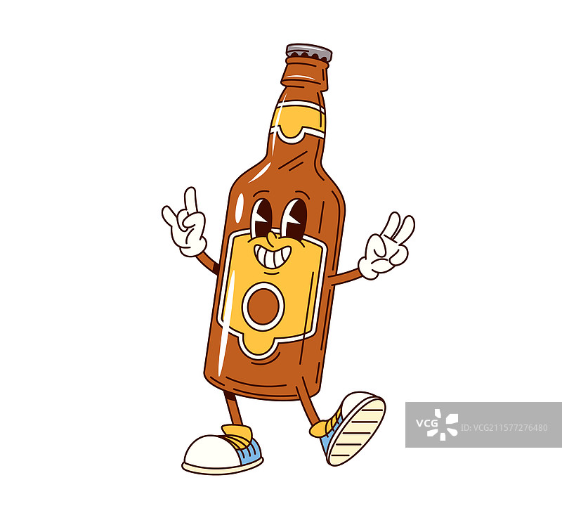 快乐的角色与时髦的啤酒或麦芽酒瓶图片素材