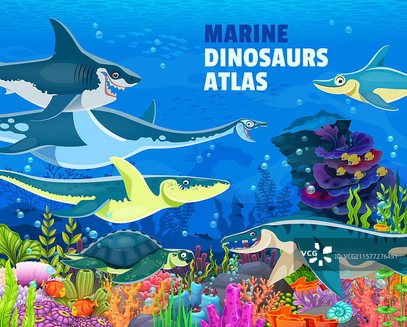 《恐龙地图册》封面，展示水下恐龙图片素材
