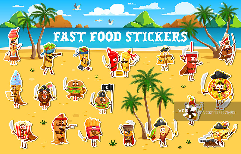 卡通快餐海盗和私掠者贴纸图片素材