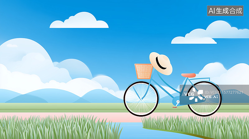 【AI数字艺术】田园自行车风景插画图片素材