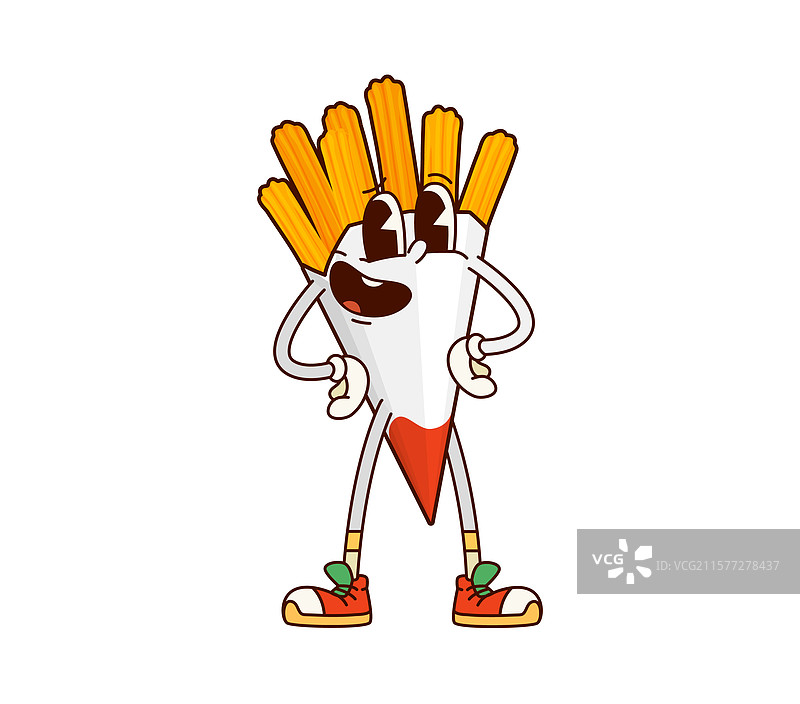 卡通快餐风格的搞笑角色与美味的西班牙油条图片素材