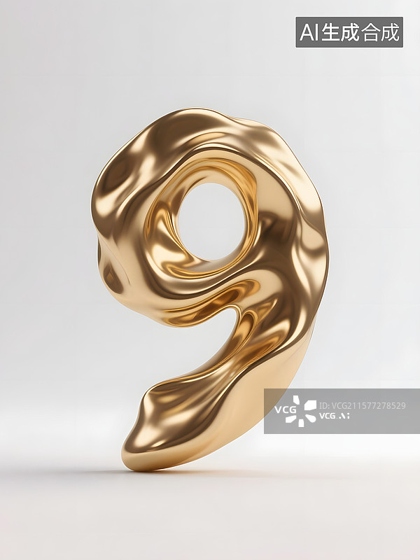 【AI数字艺术】三维液体字金属字阿拉伯数字图片素材