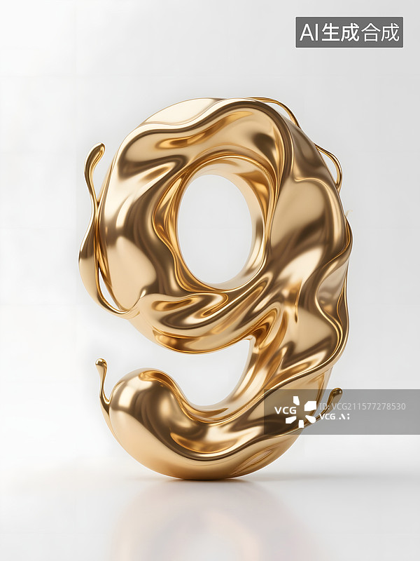 【AI数字艺术】三维液体字金属字阿拉伯数字图片素材