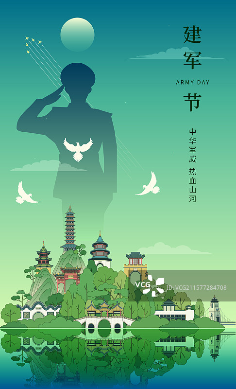 扬州建军建党节国庆矢量描边插画图片素材