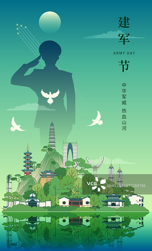 苏州建军建党节国庆矢量描边插画图片素材