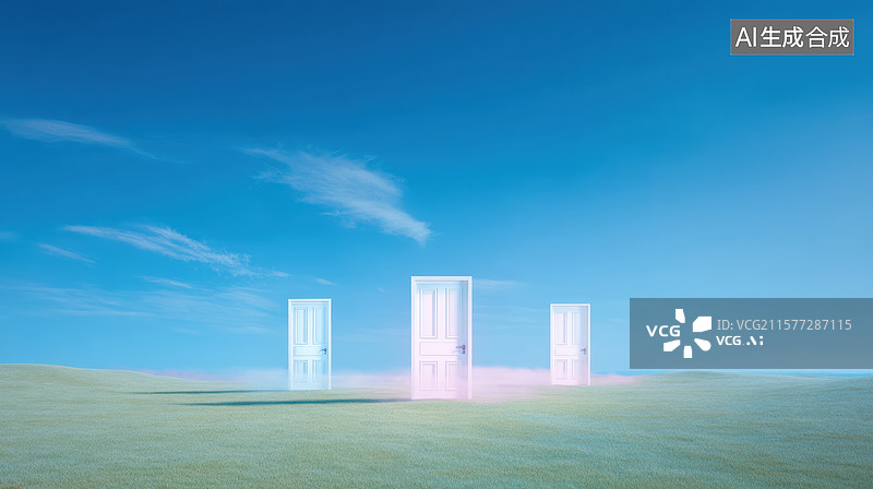 【AI数字艺术】草原上的三扇门图片素材