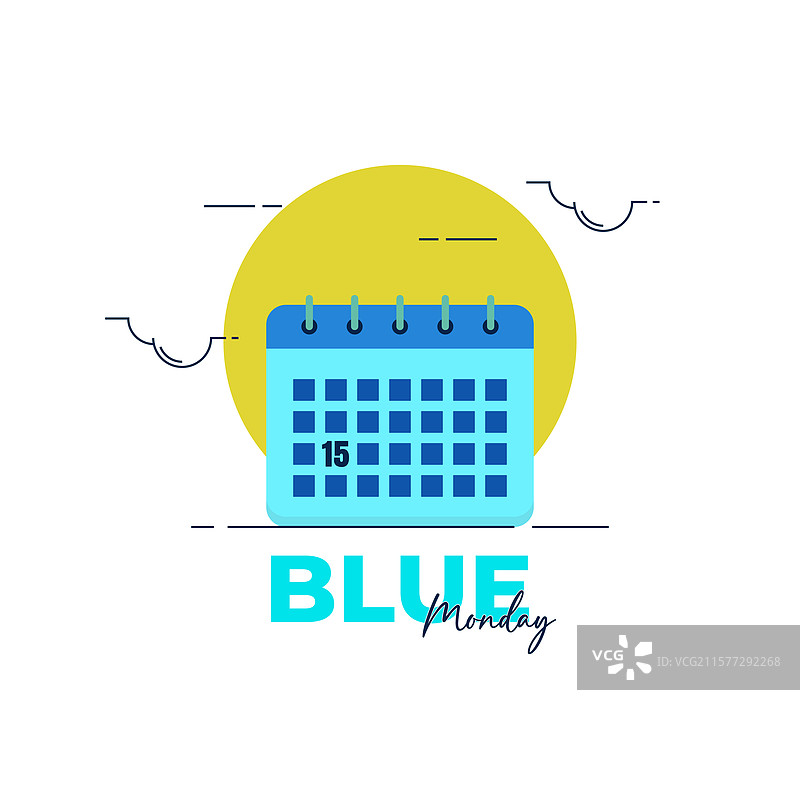 蓝色星期一日历图标与太阳和云朵图片素材