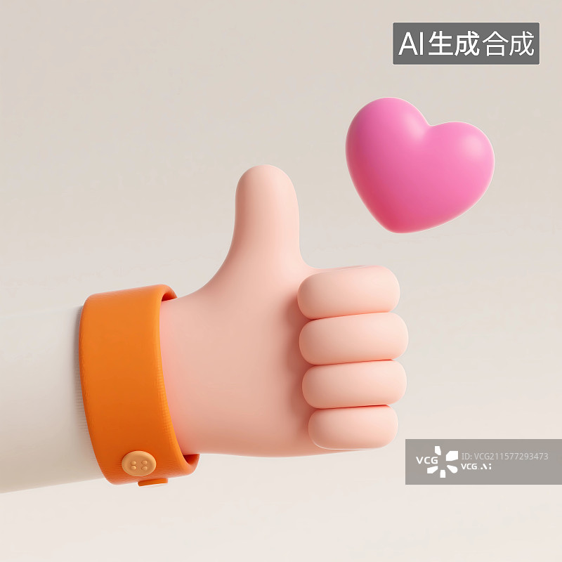 【AI数字艺术】点赞手势与爱心3D卡通插画图片素材