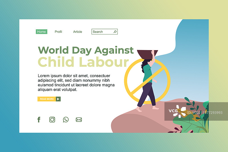 反对儿童劳动世界日社交横幅图片素材