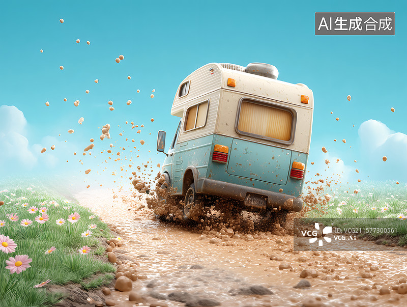 【AI数字艺术】房车驰骋泥泞路图片素材