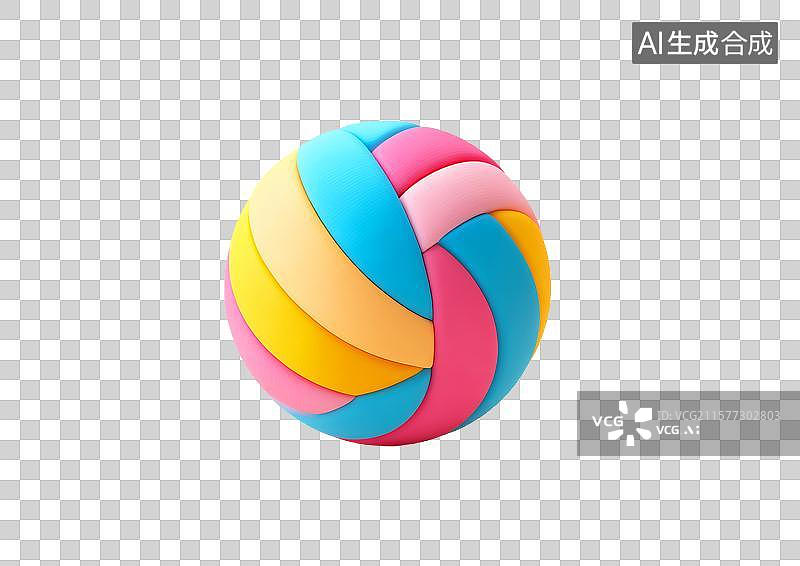 【AI数字艺术】【免抠png素材】一颗彩色卡通排球图片素材