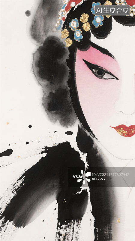 【AI数字艺术】水墨画戏曲人物插画图片素材