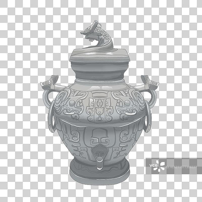 西周卷体夔纹蟠龙盖罍图片素材