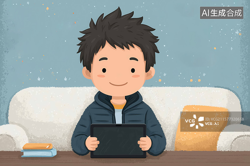 【AI数字艺术】一位亚洲儿童在房间里学习的插画图片素材