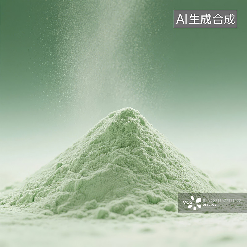 【AI数字艺术】绿色粉末堆与飘散颗粒图片素材