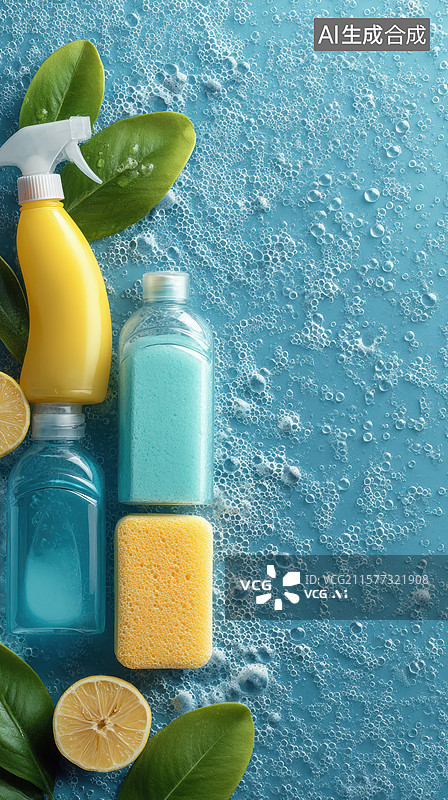 【AI数字艺术】清洁用品与柠檬海绵的组合图片素材
