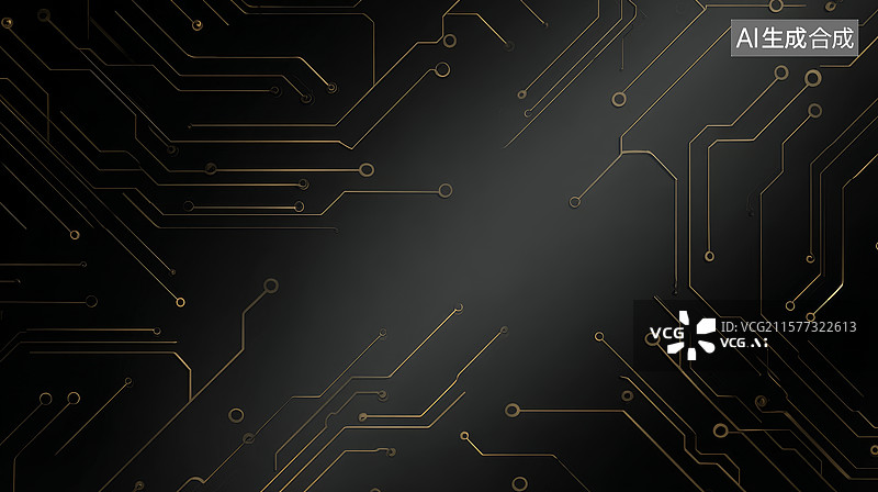 【AI数字艺术】金色电路板线条的抽象背景图片素材