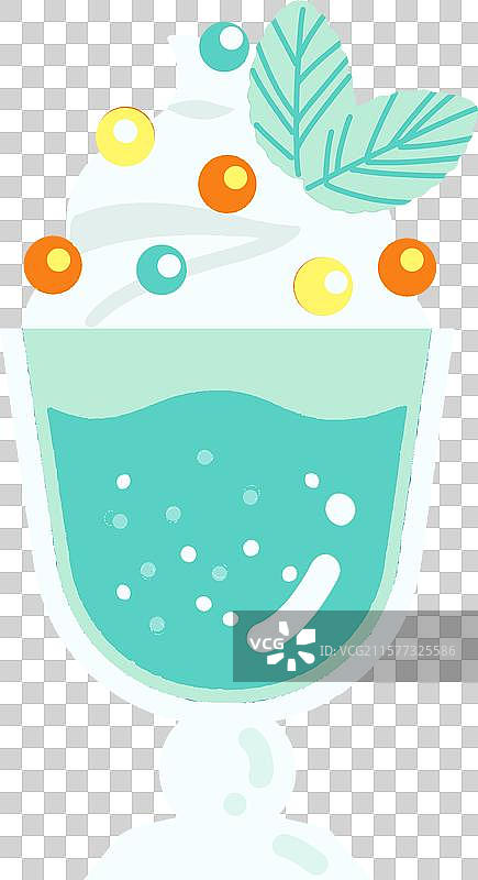 夏天主题色块扁平插画免抠元素蓝色高脚杯薄荷绿色冰淇淋冷饮图片素材