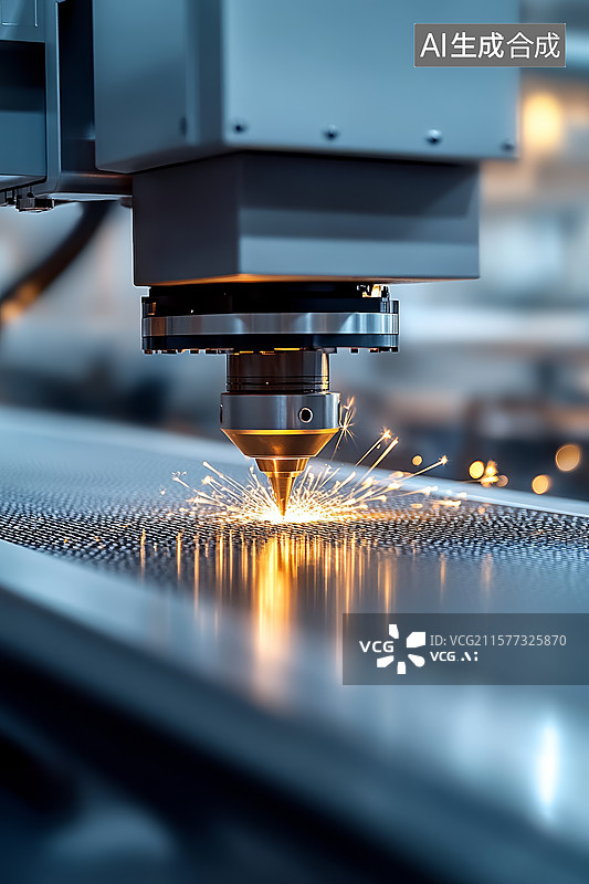 【AI数字艺术】激光切割金属板材的工业场景图片素材
