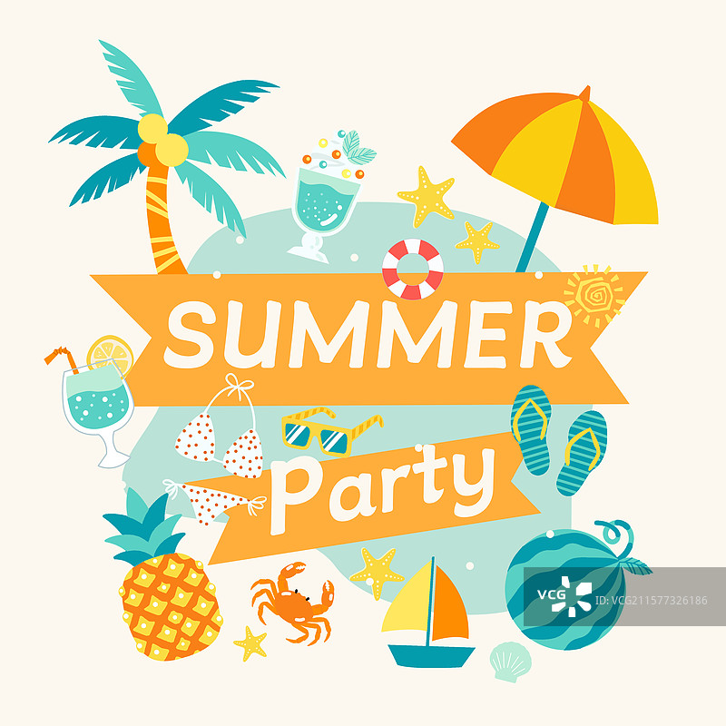 海边沙滩夏季小元素合集条幅summer party派对图片素材