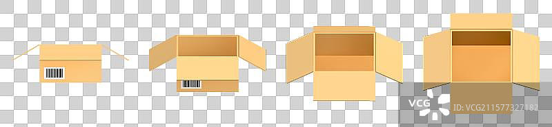 3D多角度展开的纸箱子插画元素图片素材