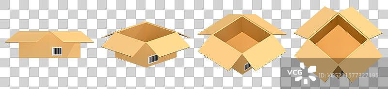 3D多角度展开的纸箱子插画元素图片素材