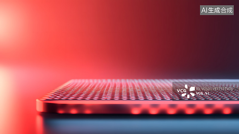【AI数字艺术】红色背景下的穿孔金属板图片素材