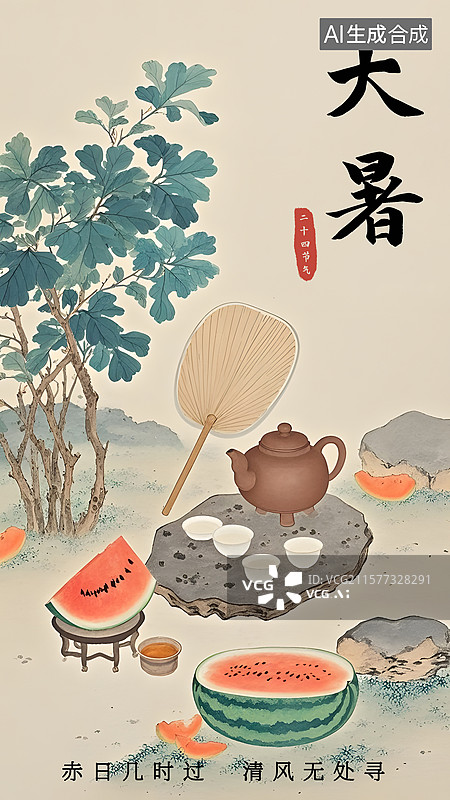 【AI数字艺术】大暑水墨画海报图片素材