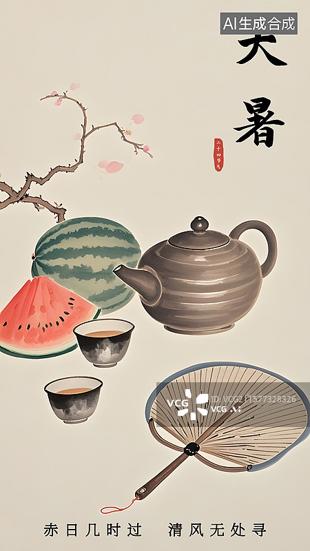 【AI数字艺术】大暑水墨画海报图片素材