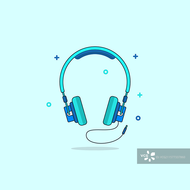 蓝色有线耳机图片素材