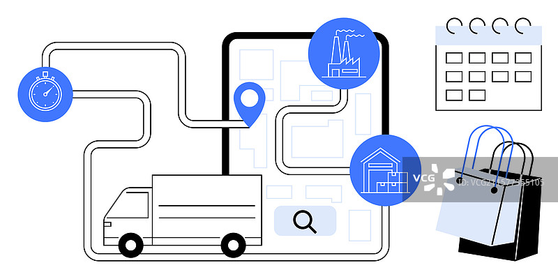 使用GPS和工厂进行送货卡车路线规划图片素材