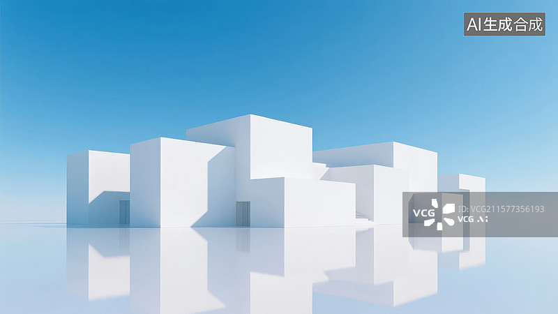 【AI数字艺术】简洁几何体与蓝天的抽象组合图片素材