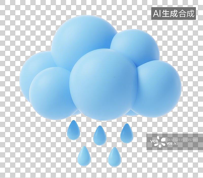 【AI数字艺术】3D三维蓝色云朵雨滴下雨天气图标图片素材