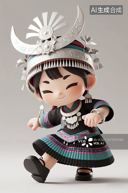 【AI数字艺术】可爱少数民族女孩3d苗族服饰图片素材