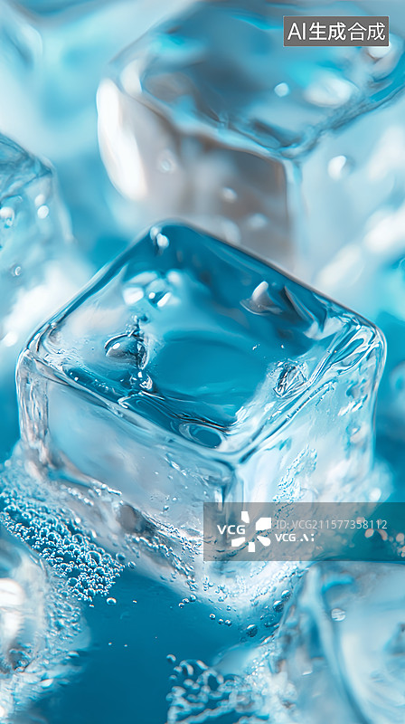 【AI数字艺术】夏天薄荷清凉蓝色冰块特写竖版节气海报图片素材