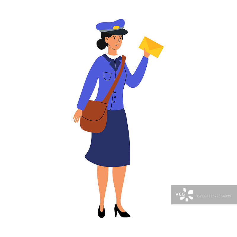 邮递员穿着蓝色制服送信图片素材