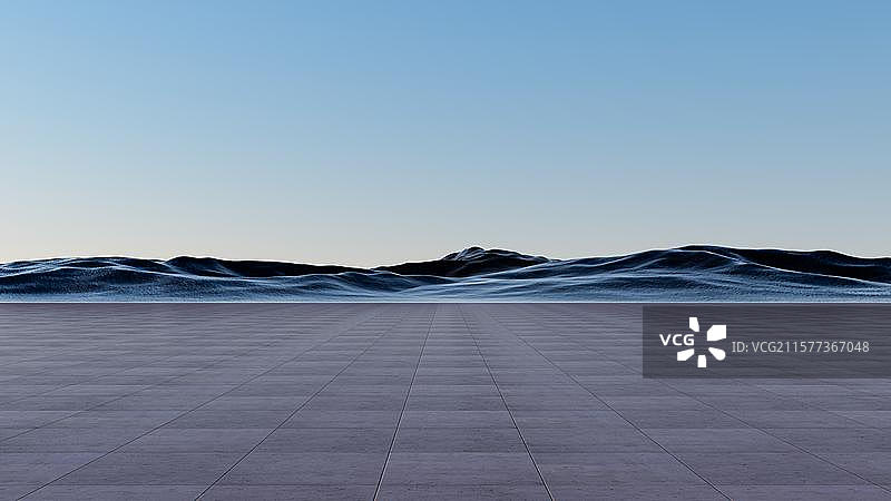 极简主义建筑的宁静空间 空旷露台的现代几何美学 3D现代城市建筑及广场空地背景图图片素材