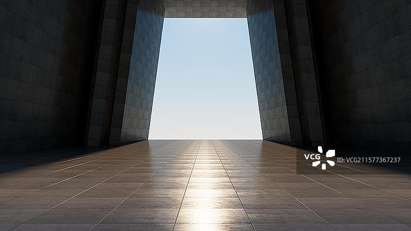 极简主义建筑的宁静空间 空旷露台的现代几何美学 3D现代城市建筑及广场空地背景图图片素材