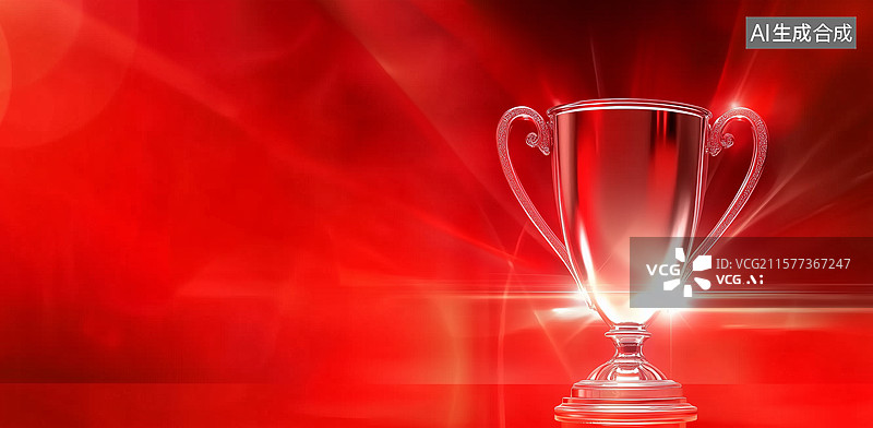 【AI数字艺术】闪耀奖杯在红色背景中图片素材