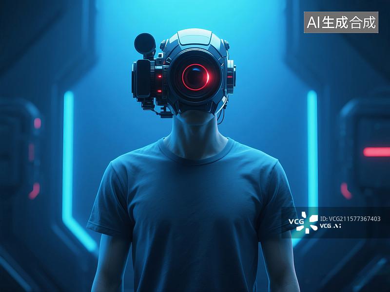 【AI数字艺术】具科技感的摄像机头部人形形象图片素材