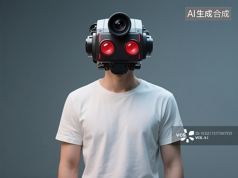 【AI数字艺术】具科技感的摄像机头部人形形象图片素材
