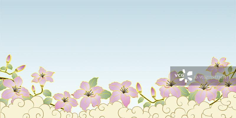 中国国潮古典风格紫荆花插画图片素材