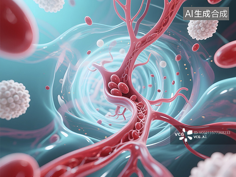 【AI数字艺术】3D人体血管与血细胞示意图图片素材