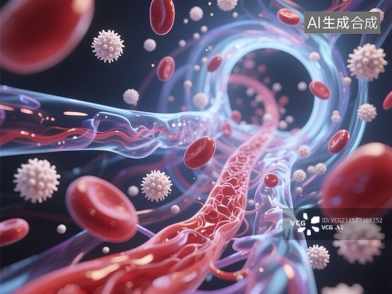 【AI数字艺术】3D人体血管与血细胞示意图图片素材