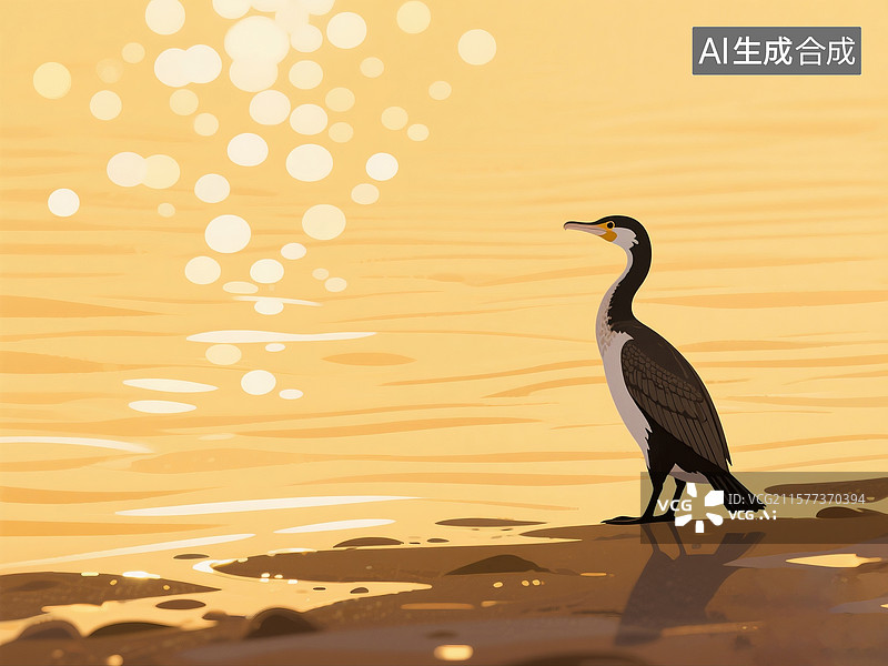【AI数字艺术】自然生态摄影下浅滩站立姿态优雅的鸬鹚图片素材